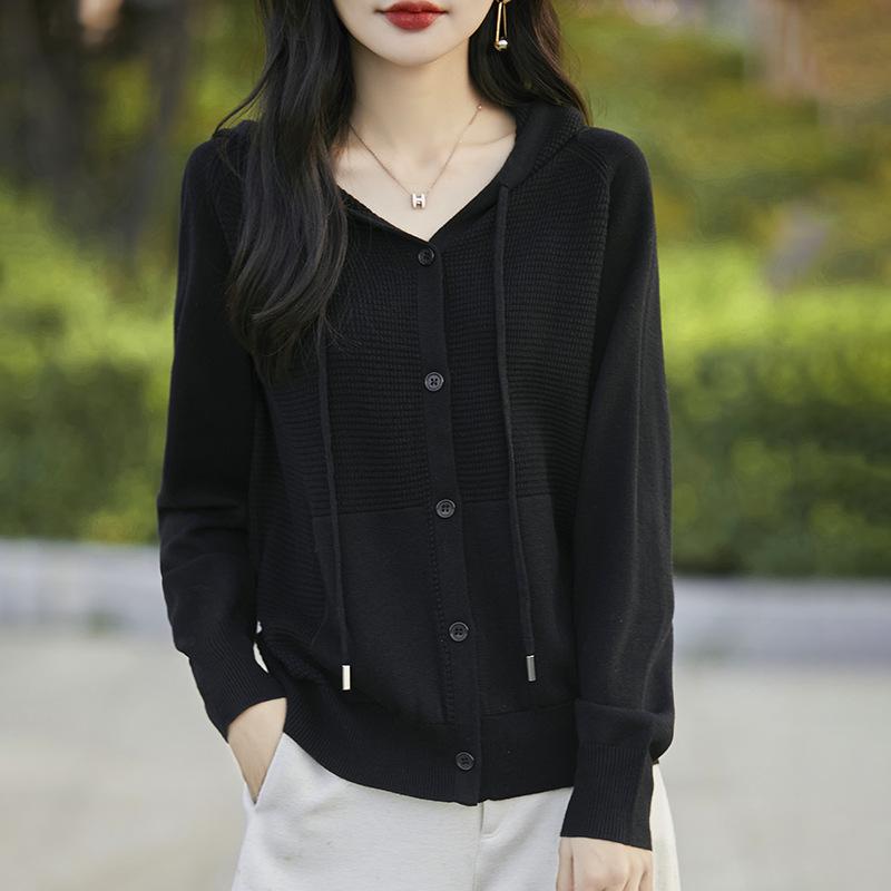 ニット レディース ニットカーディガン フード付き ウール混紡 長袖 トップス ゆったりサイズ 秋冬 ポ..