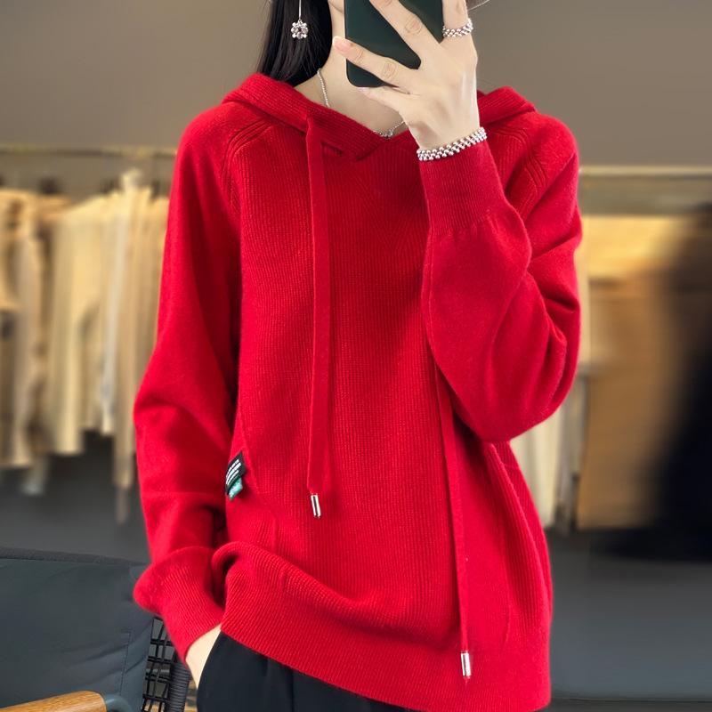 ニット レディース 秋冬 フード付き カーディガン トップス 長袖 プルオーバー ゆったり 無地 あったか ベージュ キャメル