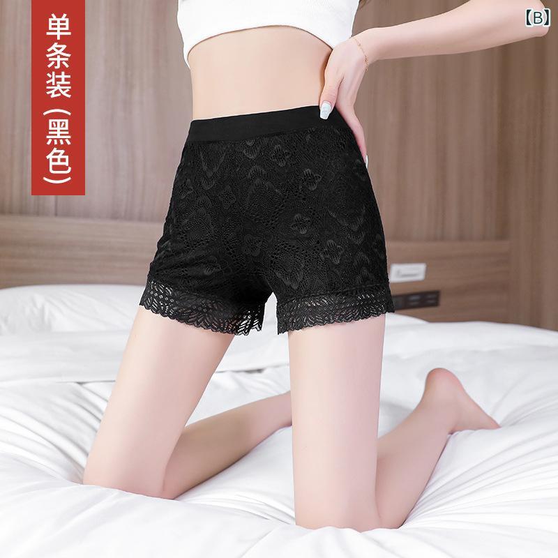 アンダーパンツ レディース ショートパンツ レース 薄手 接触冷感 部屋着 ルームウェア インナーパンツ ペチパンツ 粘胶纤维 白 黒 伸縮性 3
