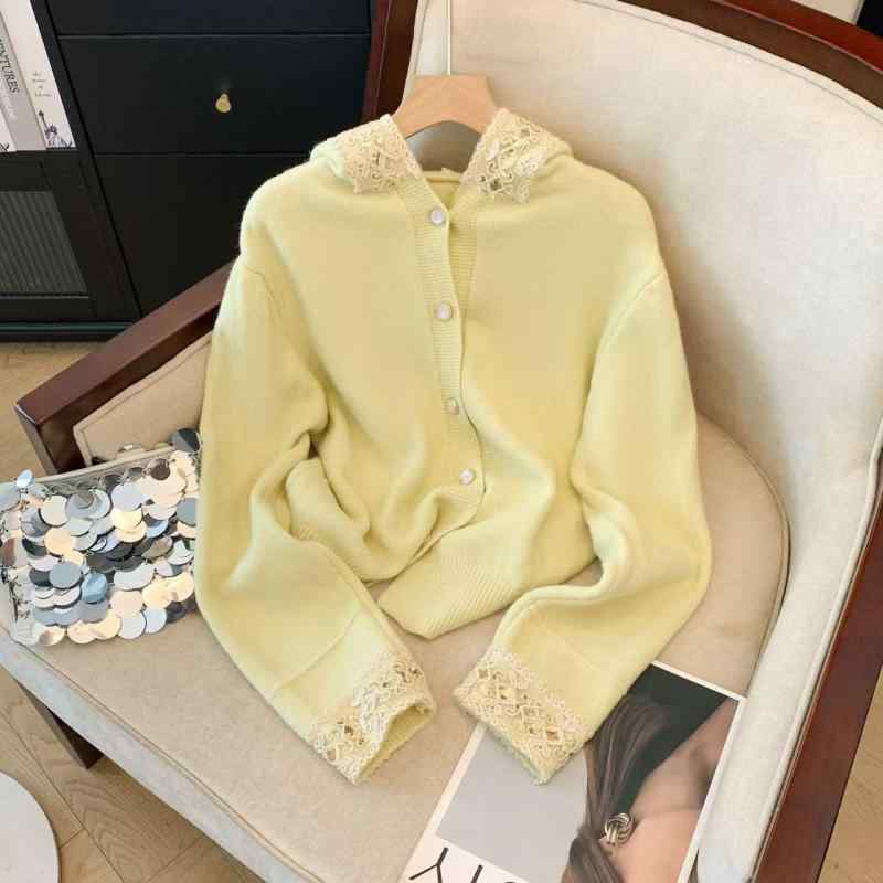 ニット レディース レース スパンコール パーカー カーディガン 秋冬 トップス 婦人服 ゆったり 普段使..