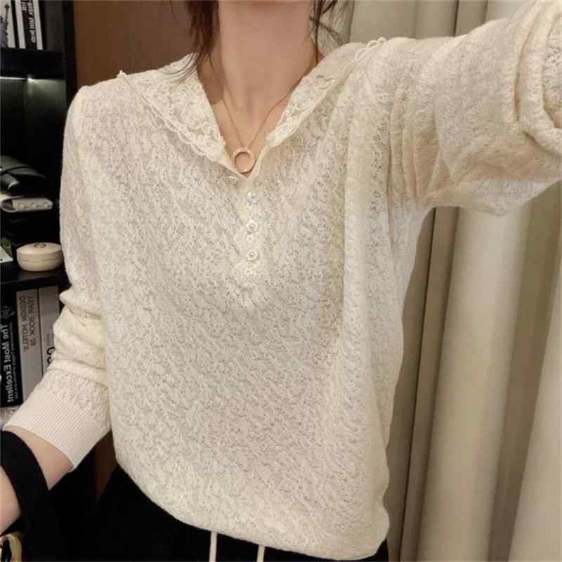 ニット レディース フランス風 ファッション レース 切り替え 彫刻模様 フード付き ゆったり プルオー..