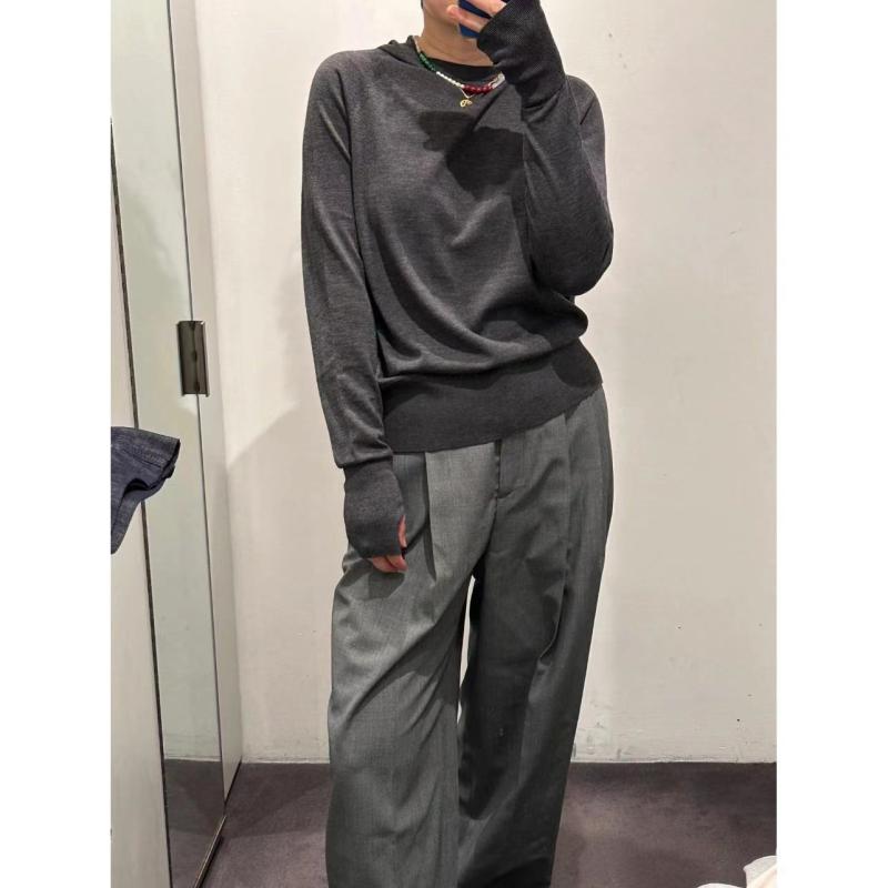 Rakuten - ニット レディース メリノウール パーカー 秋冬 トップス 長袖 フード付き プルオーバー 無地 カジュアル 普段使い 通勤 深グレー XS S M L