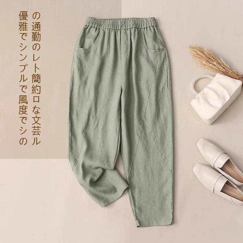 パンツ レディース 高腰 コットン リネン ストレート ルーズ ゆったり 9分丈 テーパード サルエルパン..