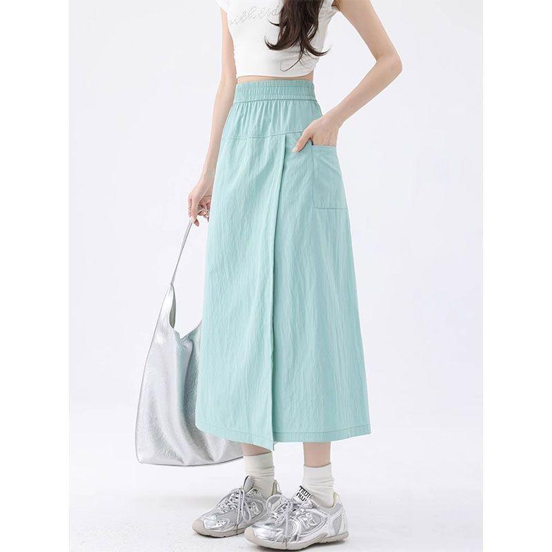 スカート レディース 高腰 显瘦 9分丈 ワイドパンツ パンツスカート 休闲 原宿風 ポリエステル ブラッ..