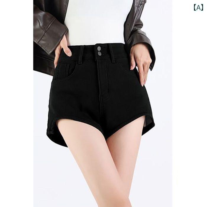 デニムショートパンツ レディース 高見えデザイン 春夏 ダブルボタン ハイウエスト...