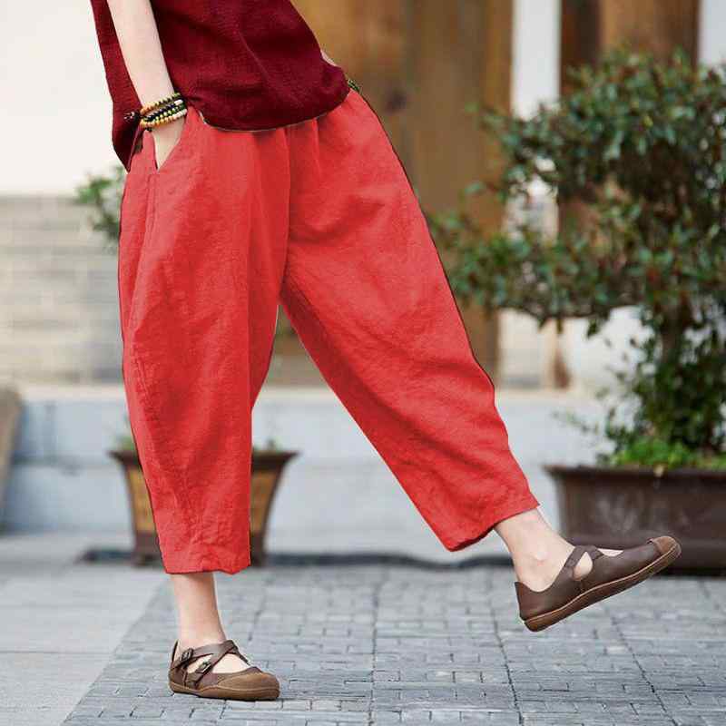 パンツ レディース 7分丈 9分丈 麻 リネン ハーレムパンツ サルエルパンツ カジュアル レトロ ゆったり 体型カバー 美脚 春夏 黒 白 杏色 オレンジ系