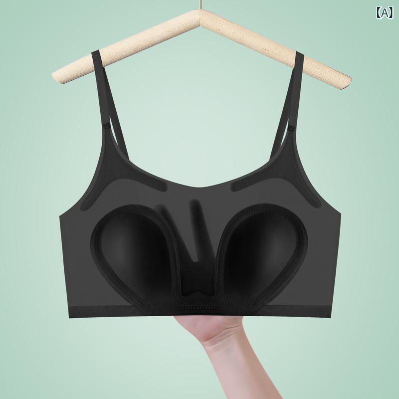 ブラジャー レディース 女性用 薄型 接触冷感 通気性 ノンワイヤー ストラップレス ベスト 1/2カップ ..