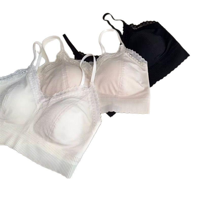 キャミソール レディース レース チューブトップ 薄手 三角ブラ 美背 肌着 インナー 聚拢 防走光 黒 白..