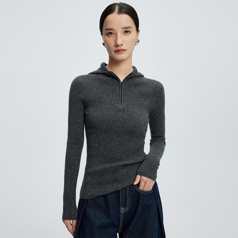 ニット レディース 秋冬 無地 フード付き プルオーバー セーター 羊毛 カシミヤ あったか 暖か 保温 通勤 深灰色 黒 ブラック ベージュ ホワイト