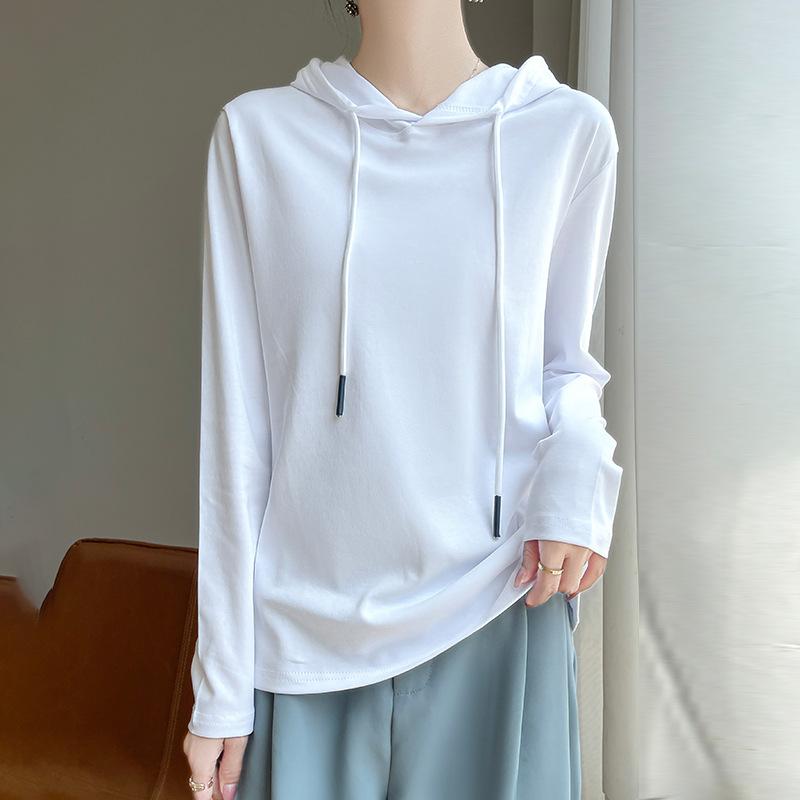 ニット・セーター レディース 長袖 コットン 綿 春秋 プルオーバー パーカー フード付き 無地 カジュアル 普段使い インナー 白色 灰色 緑色 青色 オレンジ色 ピンク系 紫色 黒色