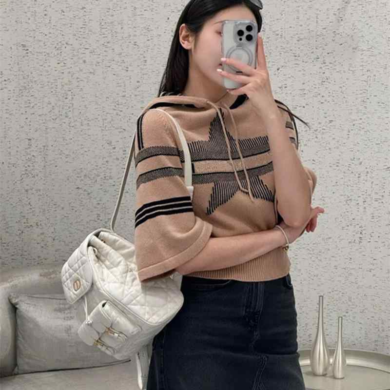 ニット レディース 秋冬 高品質 ブロッキング カラー アルファベット 星柄 フード付き 七分袖 ウール ..