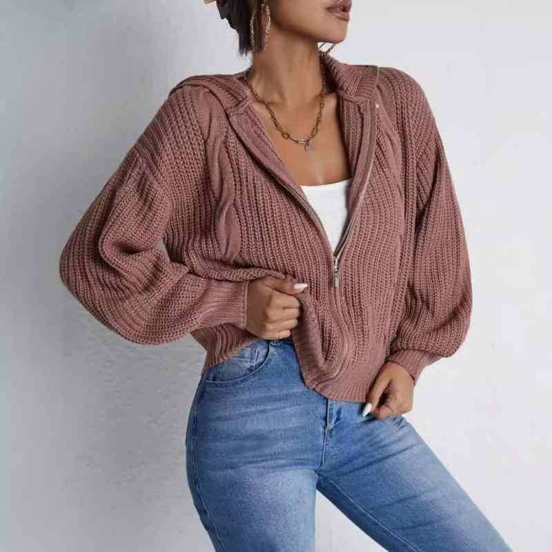 パーカー レディース 秋冬 ニット ワッフル生地 長袖 ジップアップ 無地 ストリート カジュアル 赤 グレー カーキ