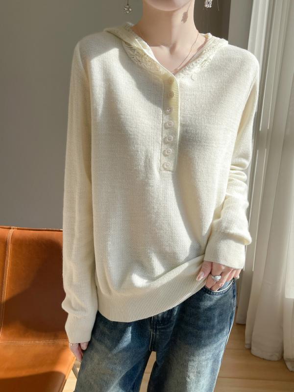 ニット レディース カーディガン ヨーロッパスタイル 模様編み フード付き プルオーバー トップス 春物 長袖 ゆったり ミドル丈 普段使い 通勤 ベージュ グレー