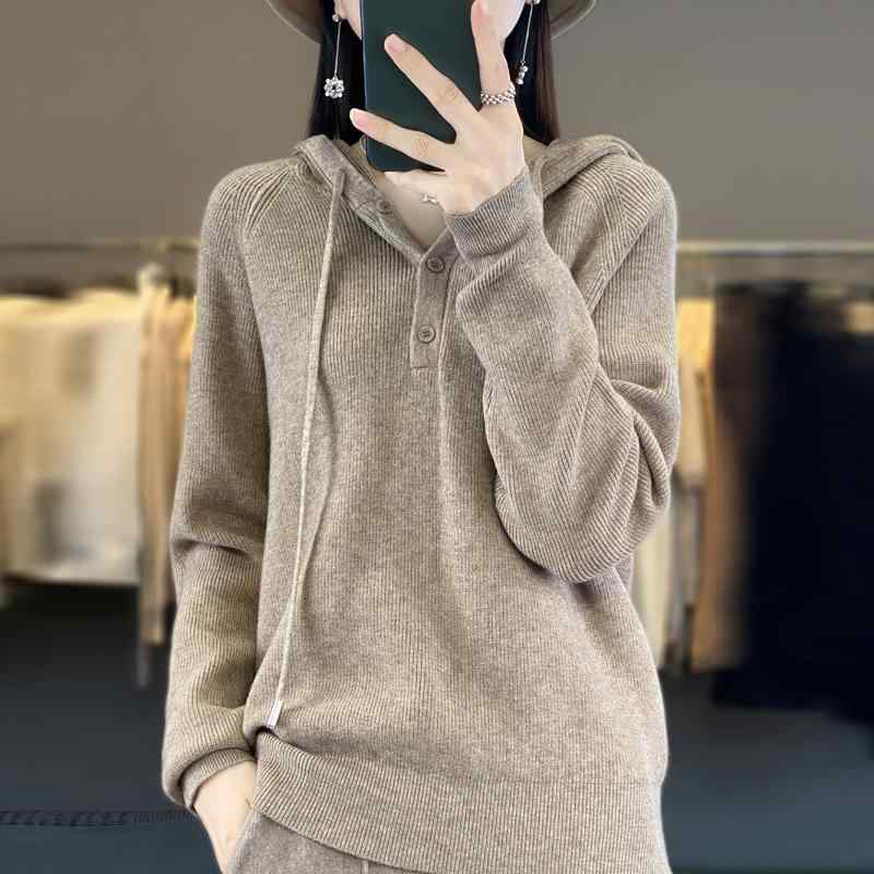 ニット レディース 秋冬 ウール混紡 フード付き プルオーバー トップス 無地 ゆったり ミドル丈 セーター カットソー ベージュ キャメル ホワイト ピンク系 グリーン オレンジ パープル レッド ブルー ブラック