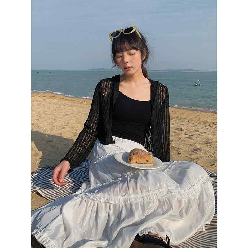 カーディガン レディース 韓国風 長袖 ショート丈 トップス ニット パーカー 薄手 秋冬 黒 ブラック 黄色系