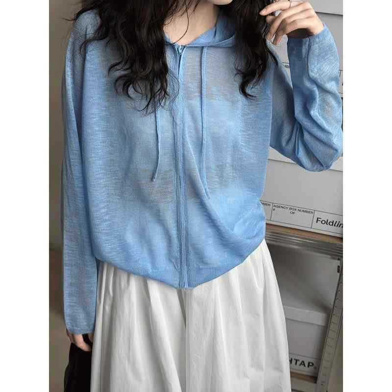 カーディガン レディース 韓国風 薄手 ニット パーカー トップス ボーダー柄 長袖 ジップアップ 普段使い 冷房対策 ミディアム丈