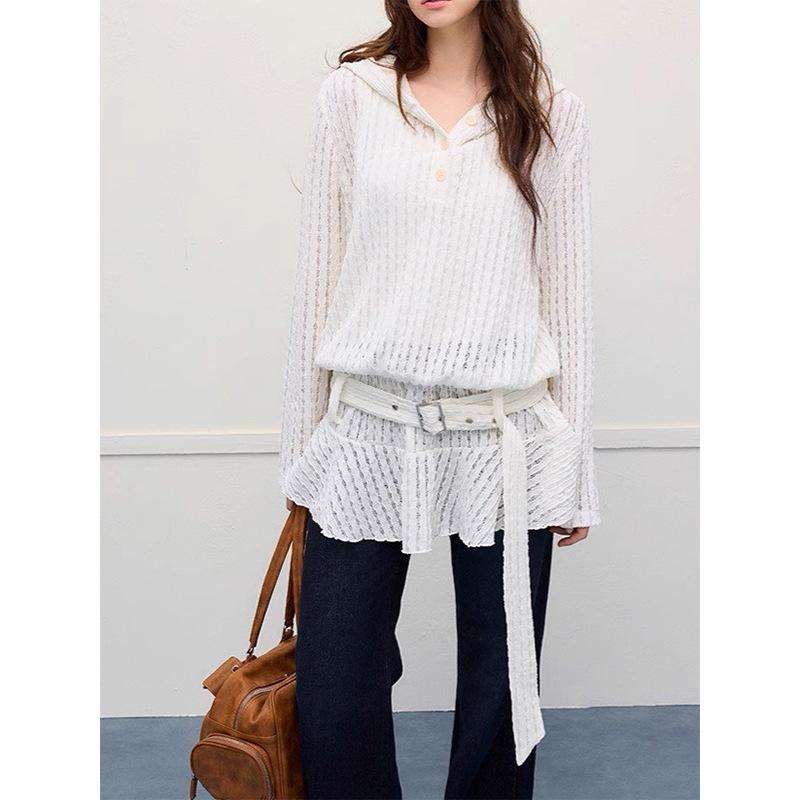 ニットワンピース レディース 春 長袖 レース 襟付き チュニック Aライン ゆったり 膝丈 通勤 かわいい きれいめ