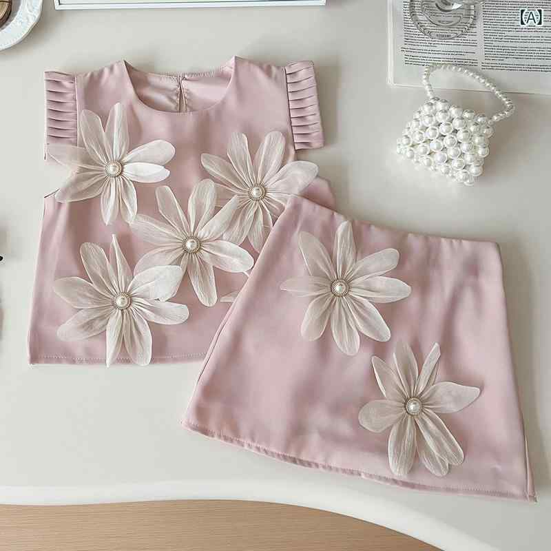キッズ セットアップ 半袖トップス 膝丈スカート 2点セット 女の子 夏服 子供服 花...