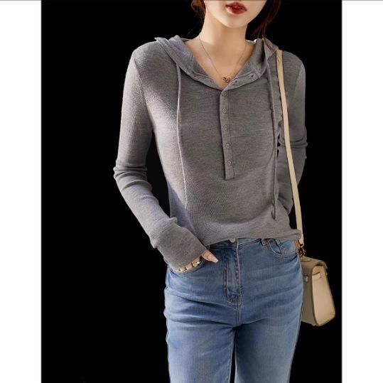 ニット レディース 秋冬 プルオーバー ヤーン 切り替え 無地 長袖 連帽 トップス 婦人服 きれいめ おし..