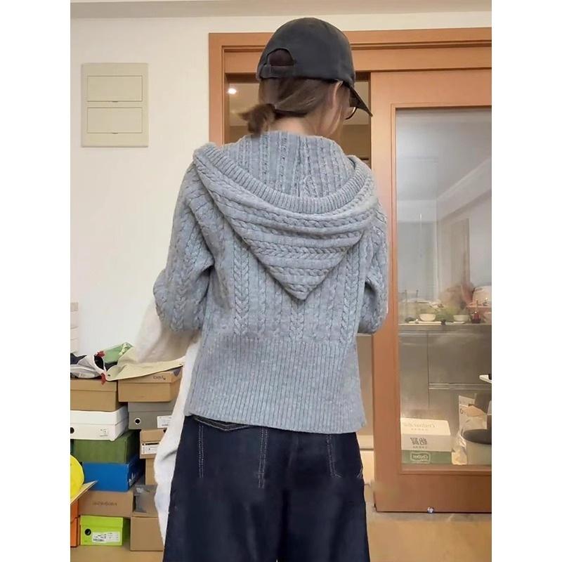 カーディガン レディース 春物 ニット ジップアップ 麻花 ケーブル編み 長袖 トップス ショート丈 ゆっ..