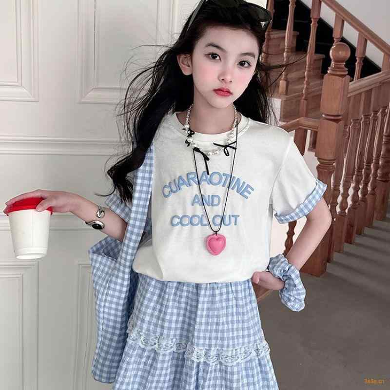 子供服 女の子 4点セット ワンピース Tシャツ スカート ヘアバンド バッグ 夏物 洋風 かわいい 韓国風 ブルー ブラック 120 130 140 15..