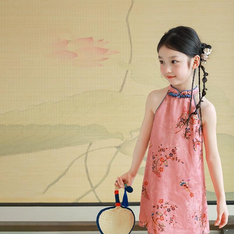 ワンピース キッズ 女の子 セットアップ 夏物 子供 チャイナドレス Aライン 花柄 ...