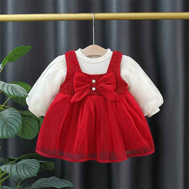 ワンピース 女の子 長袖 プリンセス 春秋 チュールスカート 73 80 90 100 110cm かわいい リボン付き A..