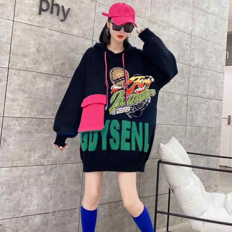 ニット レディース ニットトップス プルオーバー 秋冬 字母 ジャカード パッチワーク フード付き チュ..