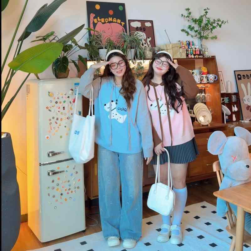 ニット レディース 大きいサイズ 提花 小犬 ドッグ 配色 フード付き 秋 かわいい ゆったり 長袖 トップ..