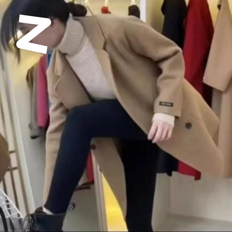 コート レディース 小柄 ファッション カジュアル 毛呢 ダブルフェイス ロング丈 西装襟 長袖 無地 ポケット付き コーヒー色 黒 アンゴラ赤 驼色(4.0)