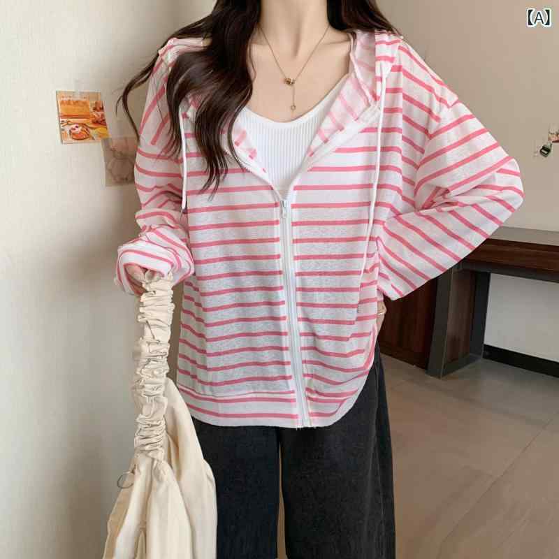 ジャケット レディース 薄手 アウター 春夏 カジュアル 韓国風 ストライプ柄 婦人服 長袖 ジップアップ 普段使い ポリエステル