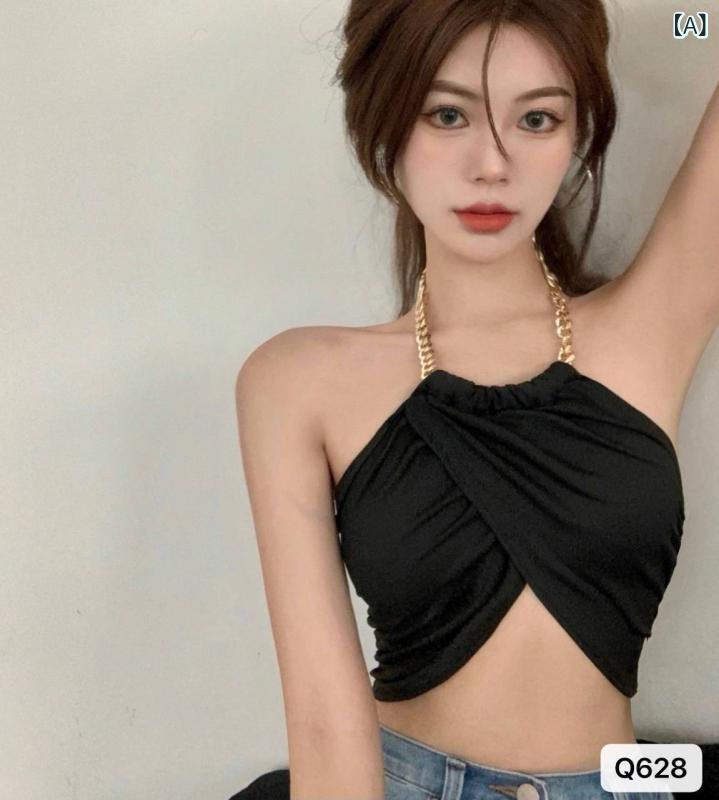 キャミソール レディース デザイン タンク クロップド丈 セクシー へそ出し 肌見せ バックシャン ホルターネック トップス ノースリーブ カットソー ブラック ホワイト ベージュ ピンク系 2