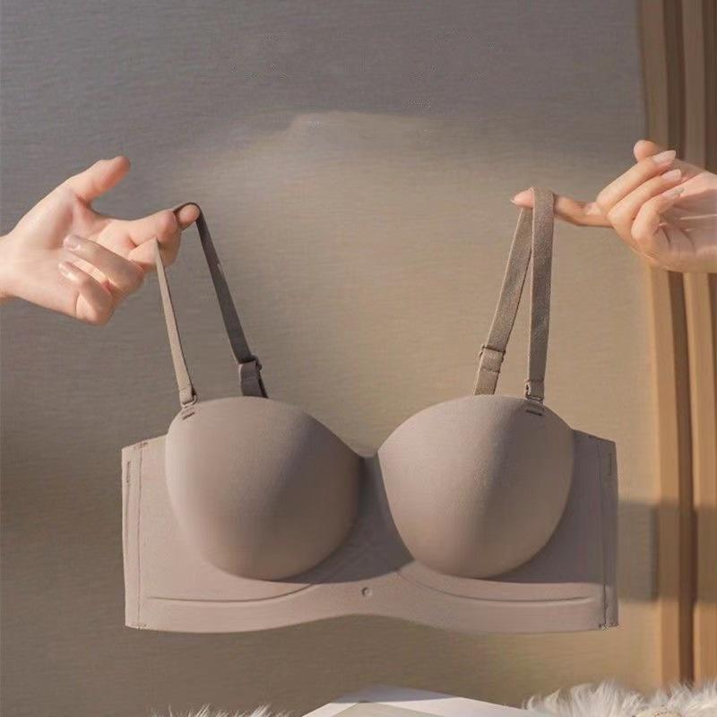 ブラジャー レディース ハーフトップ ノンワイヤー 調整型 美背 谷間メイク 1/2カップ ストラップ取り外し可能 ベージュ ブラック ホワイト