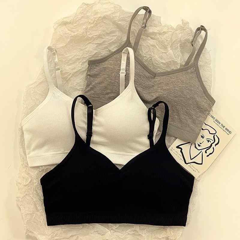 ブラジャー レディース 薄手 ノンワイヤー 綿 カップ付き チューブトップ スポーツブラ バックシャン 部屋着 普段使い ブラック ホワイト グレー(x3)