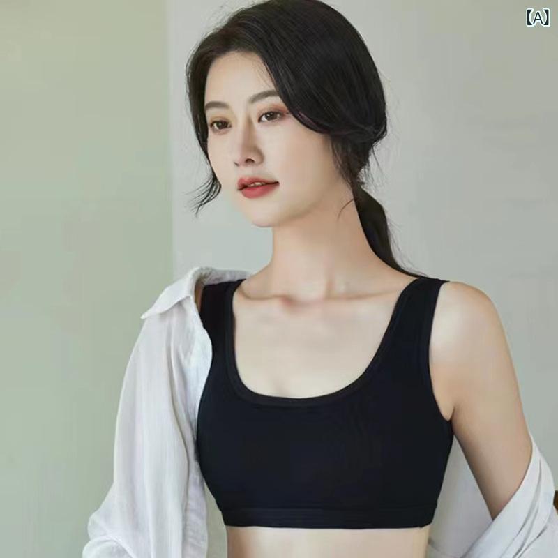 ブラジャー レディース スポブラ 美背 コットン ノンワイヤー チューブトップ キャミソール 一体型 学生 運動用 黒 白 緑 黄色 グレー 2