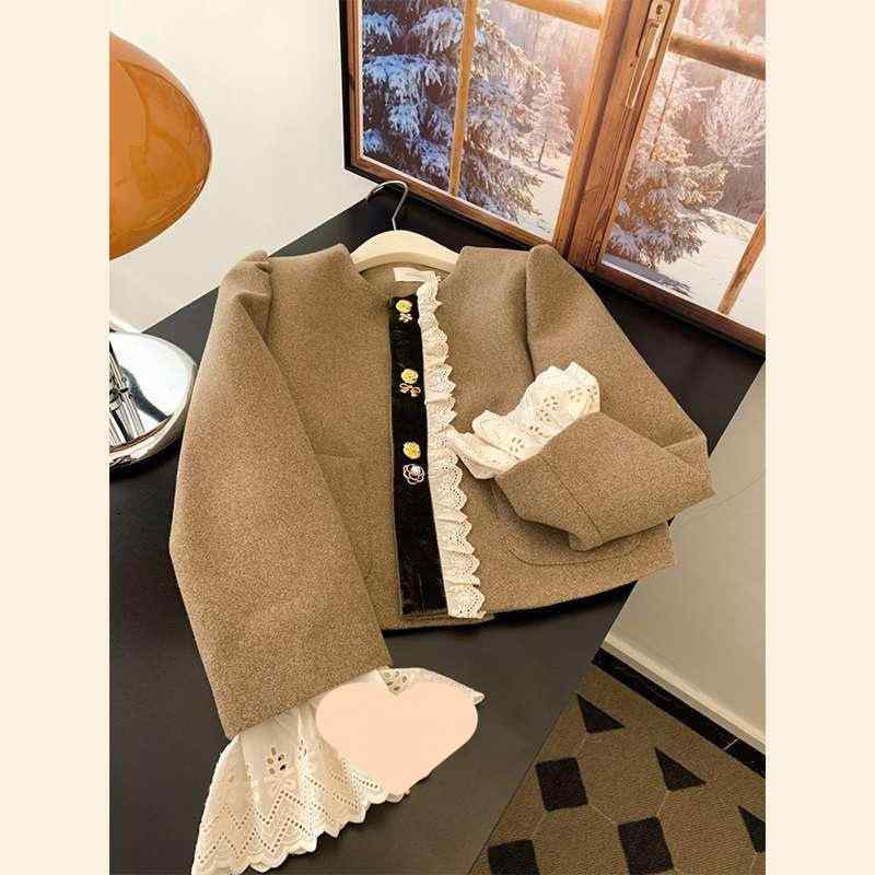 ジャケット レディース 配色 法式 エレガント 気質 ショート丈 ツイード 高見え 上着 トップス(4)