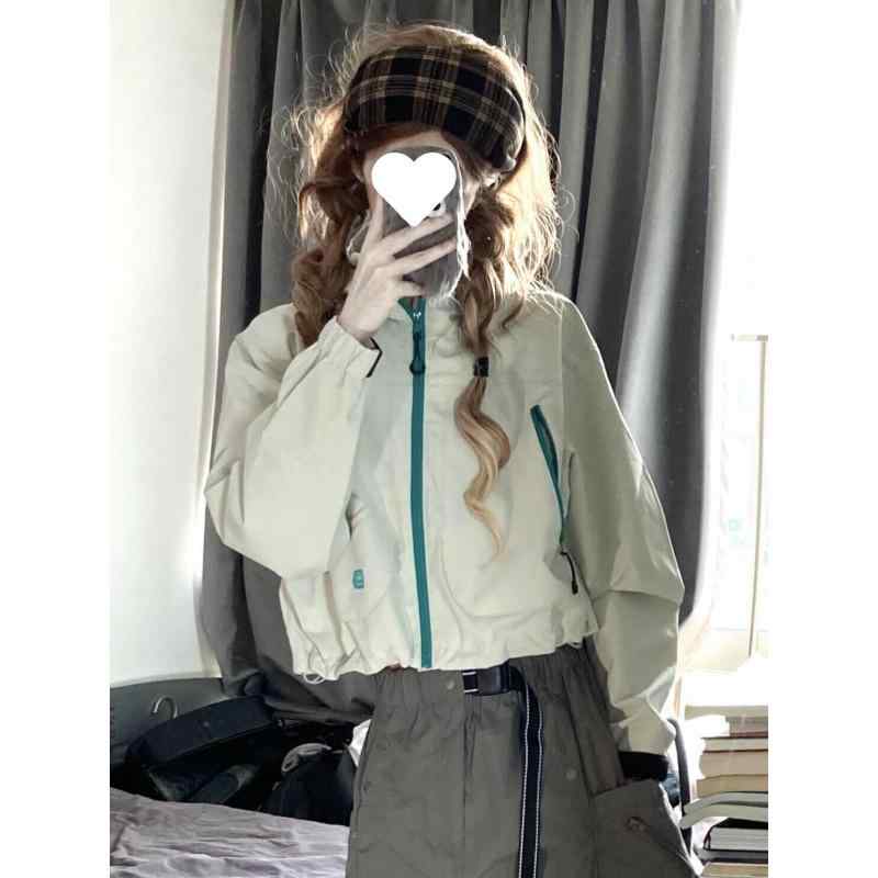 ジャケット レディース ショート丈 ワークジャケット ブルゾン 春秋 薄手 ゆったり ポリエステル 立ち襟 ライトアウター 普段使い 通勤 浅灰緑