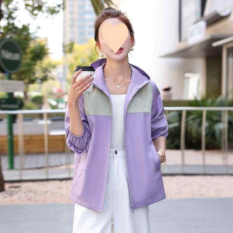 Coat - ジャケット レディース パープル 紫色系 フード付き アウター ジャンパー ブルゾン ポリエステル スポーティー カジュアル 通勤 春夏