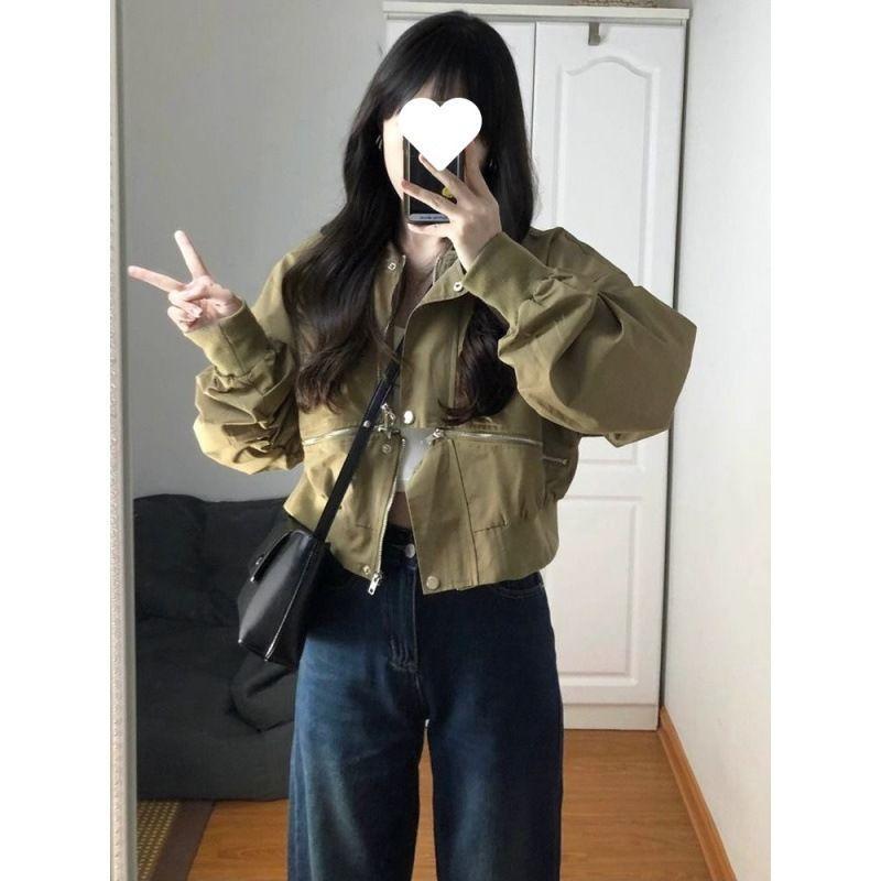 ジャケット レディース 野球服 ブルゾン ジャンパー アウター トップス カーキ ブラック ブルー ポリエステル 無地 長袖 春秋