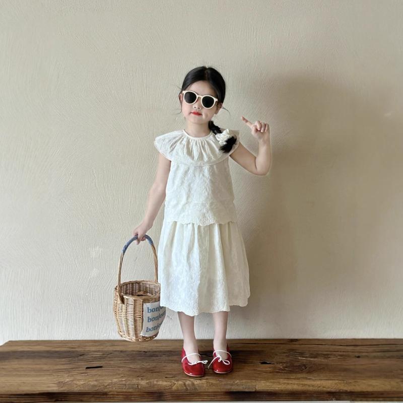 子供用セットアップ ノースリーブトップス Aラインスカート 2点セット コットン100% ミドル丈スカート ベージュ 無地 夏