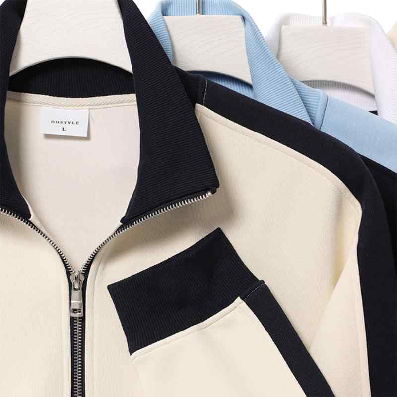 スウェット メンズ 配色 ダブルジップ スタンドカラー カーディガン ヘビーウェイト コットン カットソー トップス 長袖 秋 リラックスフィット
