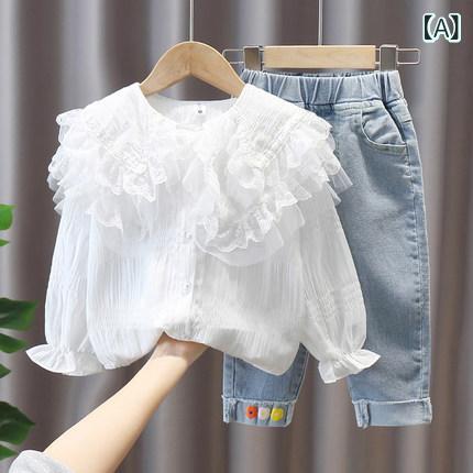 ・対象: 女の子・スタイル: 韓国風・セット内容: パンツ、トップス・袖丈: 長袖・パンツ丈: 長ズボン・厚さ: 普通・柄: 無地・素材: 綿混紡・主素材: ポリエステル・主素材の割合: 50%・安全レベル: B・留め具: シングルブレスト・カラー: ホワイト、ピンク・対象身長: 100cm、110cm、120cm、130cm、140cm・カテゴリ: 子供用セットアップ