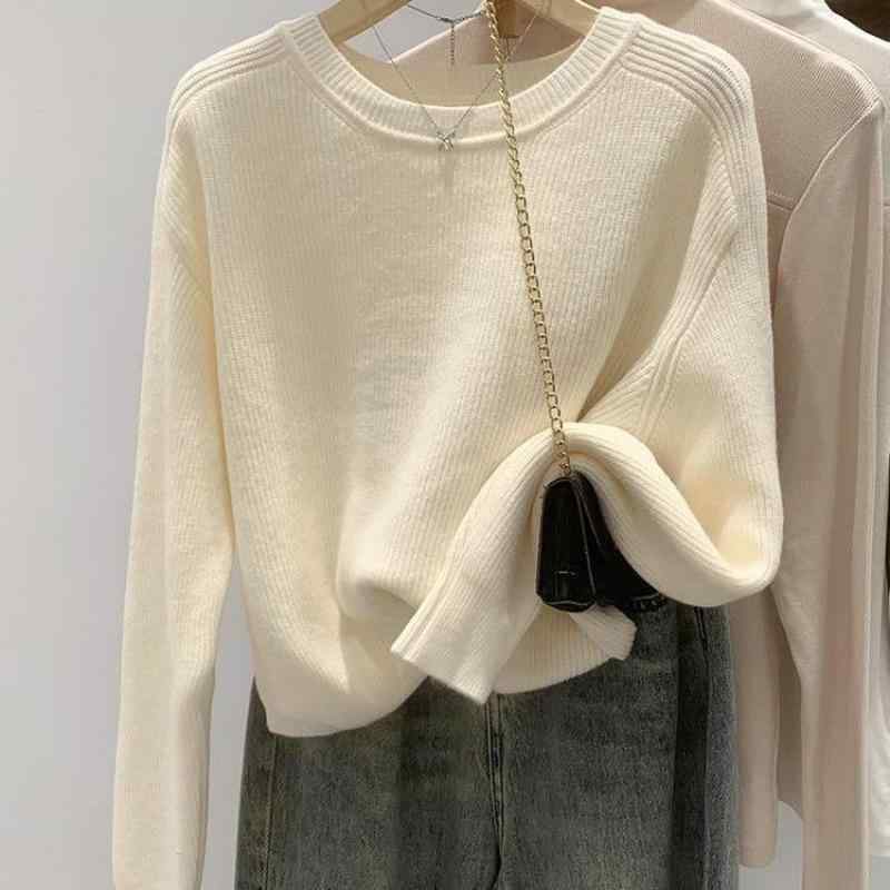 Other - ニット トップス レディース 丸首 長袖 ゆったり シルエット 秋冬 シンプル デザイン 腈纶素材 単色 杏 黒 カーキ 緑 燕麦 日常使い 部屋着 デイリー コーデ 伸縮性 中厚 韓国風