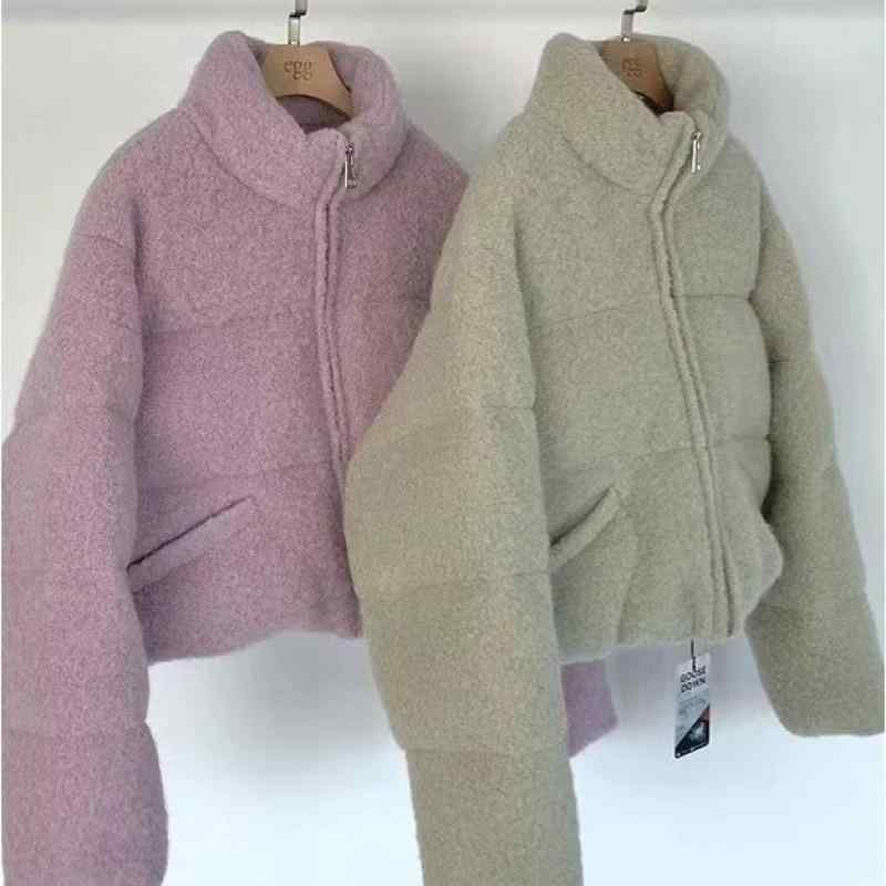 羽绒服 レディース ダウンジャケット ウール 厚手 立襟 アウター 70%ウール 伸縮性 ドロップショルダー 76~80%ダウン 201~300g