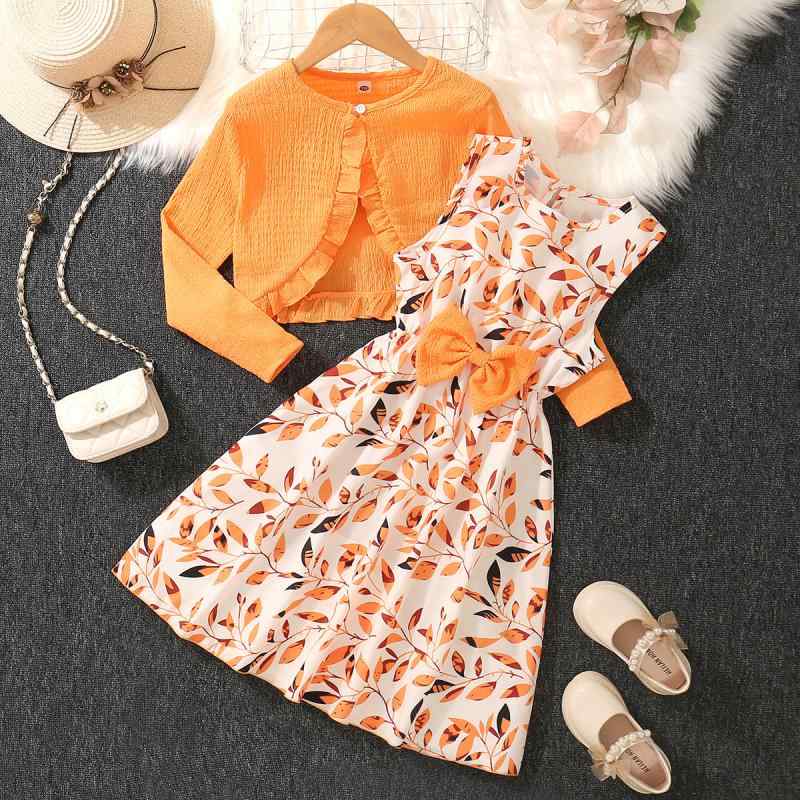 キッズ 女の子 ワンピース 長袖 花柄 チュールスカート セットアップ 春秋 かわいい フリル 発表会 結婚式 パーティー