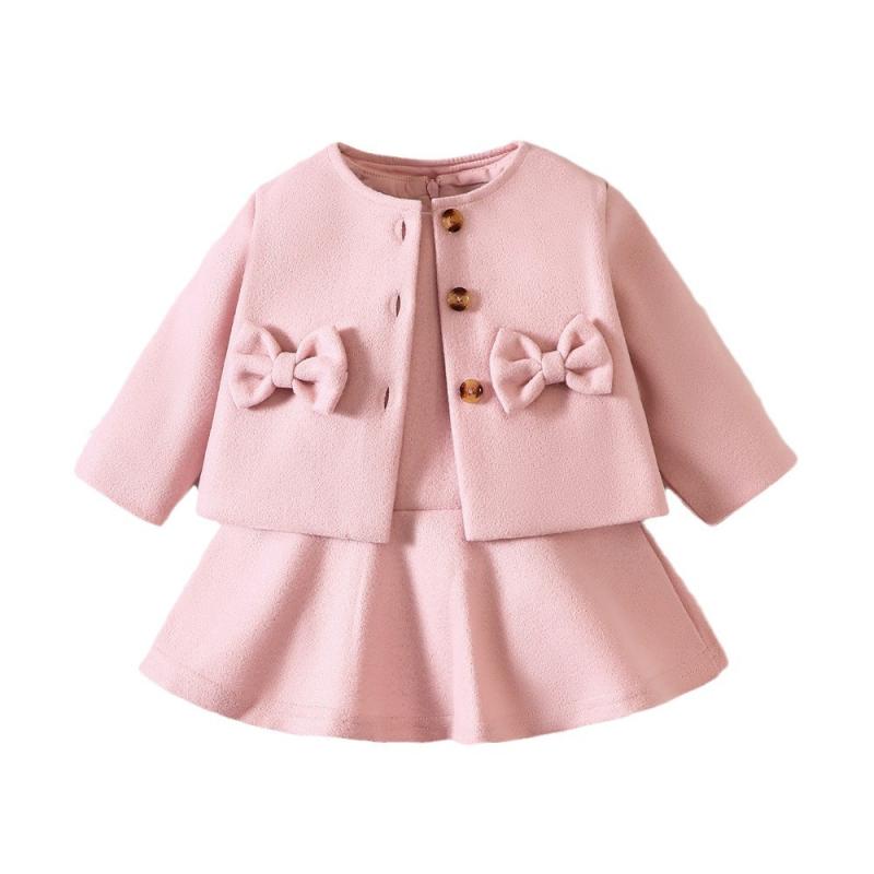 ワンピース 女児 ベビー セットアップ Aラインスカート 百褶スカート 74cm 80cm 86cm 92cm 98cm ポリエステル ピンク ブラック ワインレッド キャラメル色 春秋 冬 春季 秋季 小香風