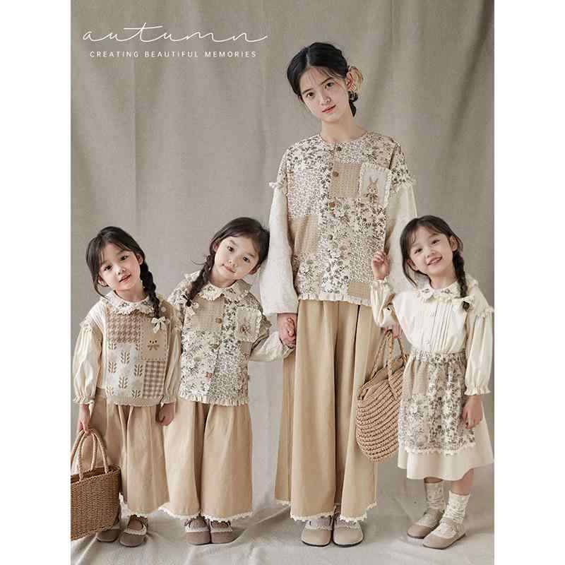 子供服 女の子 春秋 ニットベスト シャツ 花柄 かわいい ガーデン セットアップ キッズ スカート コットン