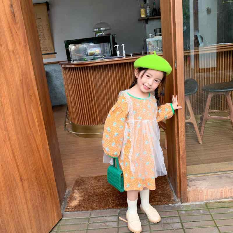 楽天シャドーテールワンピース ガールズ 子供服 長袖 花柄 チュール レース Aライン 春秋 かわいい おしゃれ イエロー レッド 80cm 90cm 100cm 110cm 120cm
