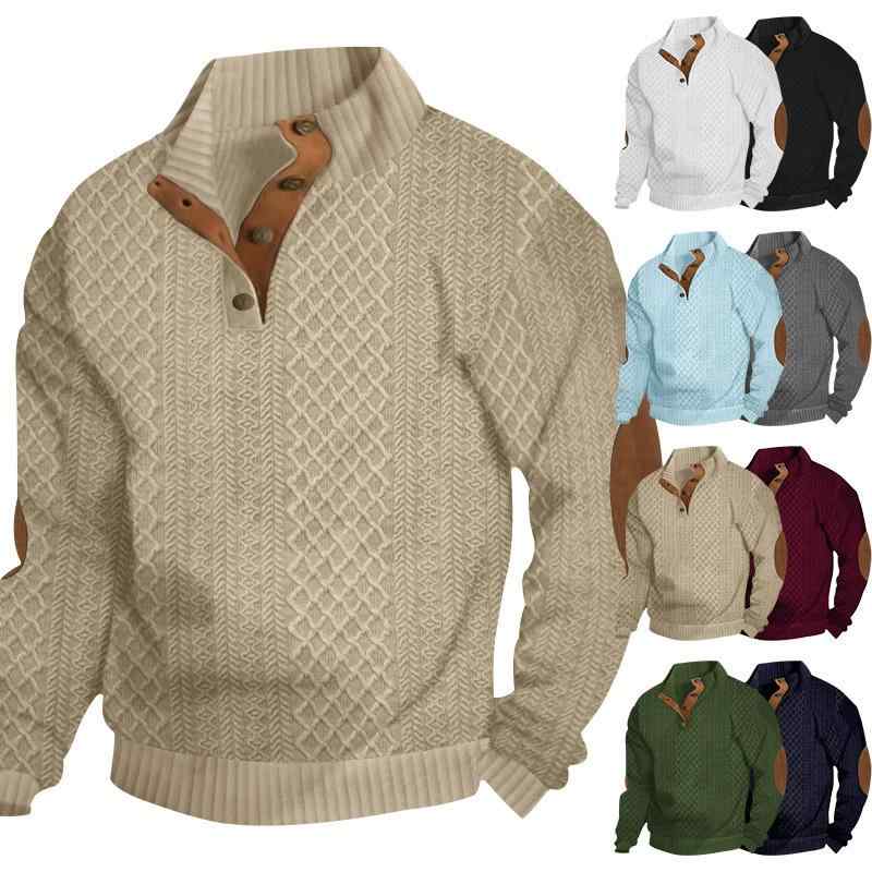 Knit Sweater - スウェット メンズ 男性用 ニット プルオーバー 長袖 立襟 秋冬 5XL 大きいサイズ ポリエステル ジャカード パターン 普段使い