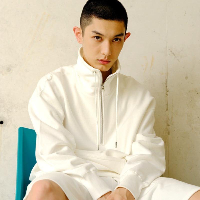 スウェット メンズ 男性用 トップス 長袖 ハーフジップ スタンドカラー コットン 綿100％ 無地 秋冬 オーバーサイズ ゆったり ルーズフィット